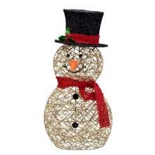 Boneco de Neve Natalino com Luz Espressione Dourado e Vermelho 61 cm