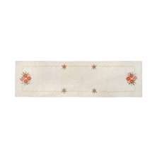 Caminho de Mesa Natalino Espressione Flor e Sino Bege e Vermelho