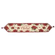 Caminho de Mesa Natalino Espressione Florido Bege e Vermelho 180 cm