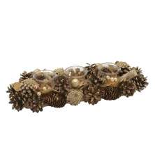 Candelabro Natalino 3 Velas Marrom e Dourado
