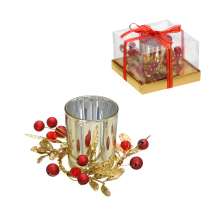 Candelabro Natalino para 1 Vela Espressione Dourado e Vermelho 7 cm