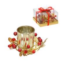 Candelabro Natalino para 1 Vela Espressione Dourado e Vermelho 8 cm