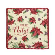Capa de Almofada Natalina Espressione Florida Vermelha e Bege 45x45 cm
