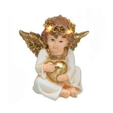 Enfeite Natalino Espressione Anjo Coração com Luz Branco e Dourado 20 cm