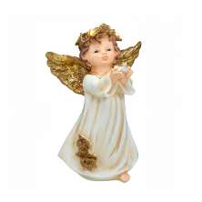 Enfeite Natalino Espressione Anjo Pomba com Luz Branco e Dourado 21 cm