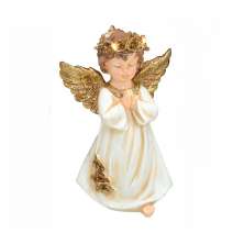 Enfeite Natalino Espressione Anjo Rezando com Luz Branco e Dourado 21 cm