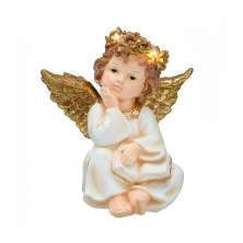 Enfeite Natalino Espressione Anjo com Luz Branco e Dourado 19 cm