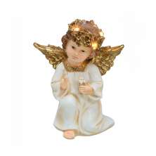 Enfeite Natalino Espressione Anjo com Luz Branco e Dourado 22 cm