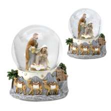 Enfeite Natalino Espressione Bola de Água Sagrada Família Cinza e Dourado 15 cm