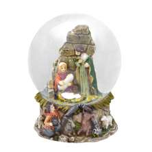 Enfeite Natalino Espressione Bola de Água com Sagrada Família Estábulo Marrom e Verde 10 cm