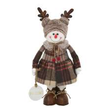 Enfeite Natalino Espressione Boneca de Neve Branca e Marrom 48 cm