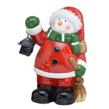 Enfeite Natalino Espressione Boneco de Neve com Luz e Vassoura Vermelho e Branco 17 cm