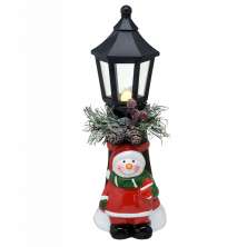 Enfeite Natalino Espressione Boneco de Neve com Poste Vermelho e Branco 23 cm