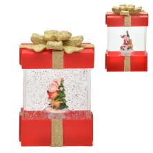Enfeite Natalino Espressione Caixa de Presente Papai Noel e Árvore com Luz e Movimento Vermelha e Dourado 18 cm