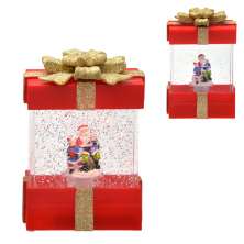 Enfeite Natalino Espressione Caixa de Presente Papai Noel e Crianças com Luz e Movimento Vermelha e Dourado 18 cm