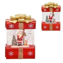 Enfeite Natalino Espressione Caixa de Presente Papai Noel e Poste com Luz e Movimento Vermelha e Dourado 18 cm