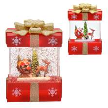 Enfeite Natalino Espressione Caixa de Presente Papai Noel e Rena com Luz e Movimento Vermelha e Dourado 18 cm