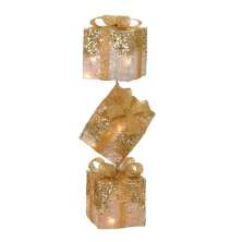 Enfeite Natalino Espressione Caixas de Presente Branco e Dourado 62 cm