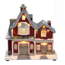 Enfeite Natalino Espressione Casa Musical com Luz Vermelha e Cinza 29 cm