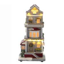 Enfeite Natalino Espressione Casa Musical com Luz Vermelha e Cinza 36 cm