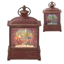 Enfeite Natalino Espressione Lanterna com Luz e Movimento Papai Noel e Rena II Vermelha 22 cm