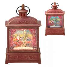 Enfeite Natalino Espressione Lanterna com Luz e Movimento Papai Noel e Rena Vermelha 22 cm
