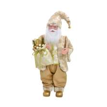 Enfeite Natalino Espressione Papai Noel Musical Dourado e Branco 64 cm