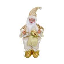 Enfeite Natalino Espressione Papai Noel Musical II Dourado e Branco 40 cm