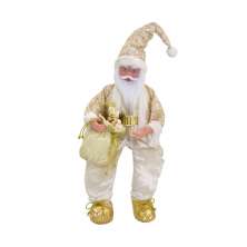 Enfeite Natalino Espressione Papai Noel Musical II Dourado e Branco 63 cm