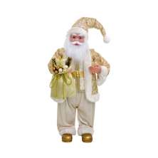 Enfeite Natalino Espressione Papai Noel Musical II Dourado e Branco 64 cm