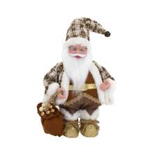 Enfeite Natalino Espressione Papai Noel Musical Marrom e Branco 33 cm