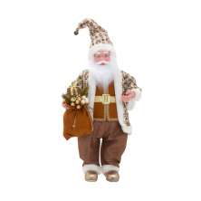 Enfeite Natalino Espressione Papai Noel Musical Marrom e Branco 64 cm