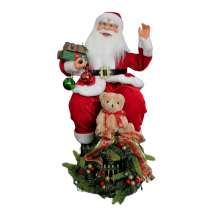 Enfeite Natalino Espressione Papai Noel Urso com Luz e Movimento Vermelho e Verde 60 cm
