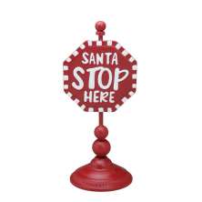 Enfeite Natalino Espressione Placa Santa Stop Here Vermelha e Branca 40 cm