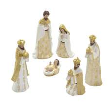 Enfeite Natalino Espressione Presépio 6 Peças Dourado e Branco 23 cm