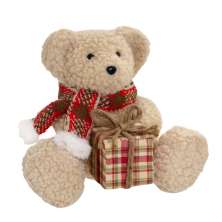 Enfeite Natalino Espressione Urso com Presente Marrom Claro e Vermelho 22 cm