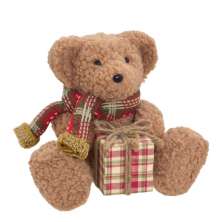 Enfeite Natalino Espressione Urso com Presente Marrom e Vermelho 22 cm