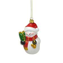 Enfeite Natalino para Árvore Espressione Boneco de Neve com Presente Branco e Vermelho 13 cm