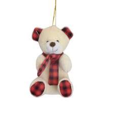 Enfeite Natalino para Árvore Espressione Urso com Cachecol Bege e Vermelho 11 cm
