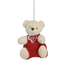 Enfeite Natalino para Árvore Espressione Urso com Macacão II Bege e Vermelho 11 cm