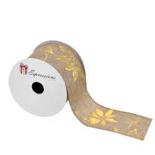 Fita Natalina Espressione Floral Marrom Clara e Dourada