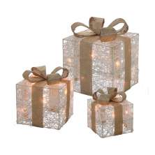 Jogo com 3 Caixas com Luz Natalina Branco e Dourado
