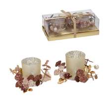 Kit com 2 Candelabros Natalinos Espressione Dourado e Rosê