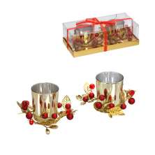 Kit com 2 Candelabros Natalinos Espressione Dourado e Vermelho