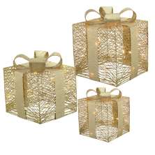 Kit com 3 Caixas Natalinas com Luz Espressione Dourado