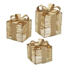 Kit com 3 Caixas Natalinas com Luz Espressione II Dourado