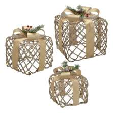 Kit com 3 Caizas Natalinas com LED Espressione Dourado 30 cm