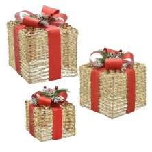 Kit com 3 Caizas Natalinas com LED Espressione Dourado e Vermelho 28 cm