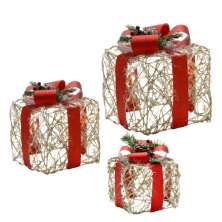 Kit com 3 Caizas Natalinas com LED Espressione Dourado e Vermelho 30 cm