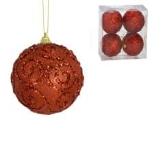 Kit com 4 Bolas Natalinas Espressione 8 cm Vermelho